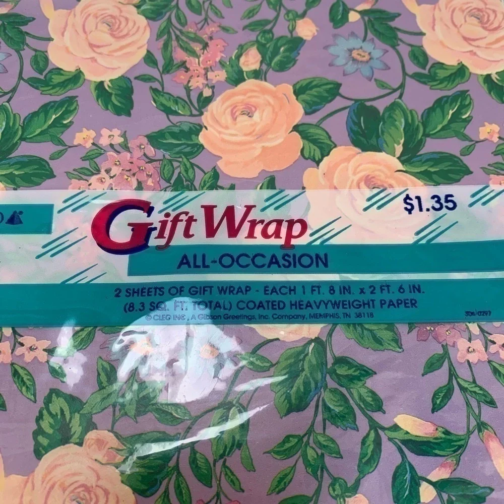 Vintage Gift Wrap Wrapping Paper Cleo Disney Floral set of 2 NIP